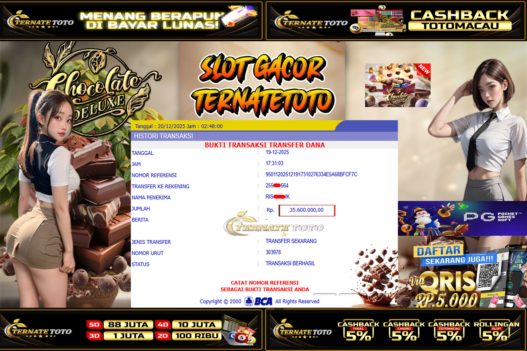 TERNATETOTO - CHOCOLATE DELUXE DI PG SOFT Rp.35,600,000,-